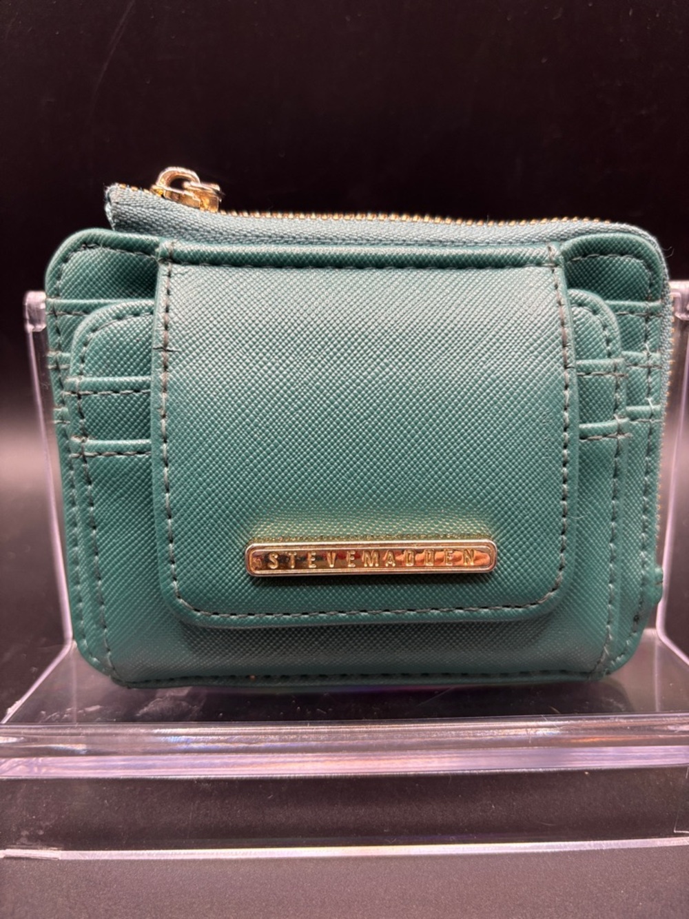 Steve Madden Teal Zip-Around Compact Wallet with Gold Logo
